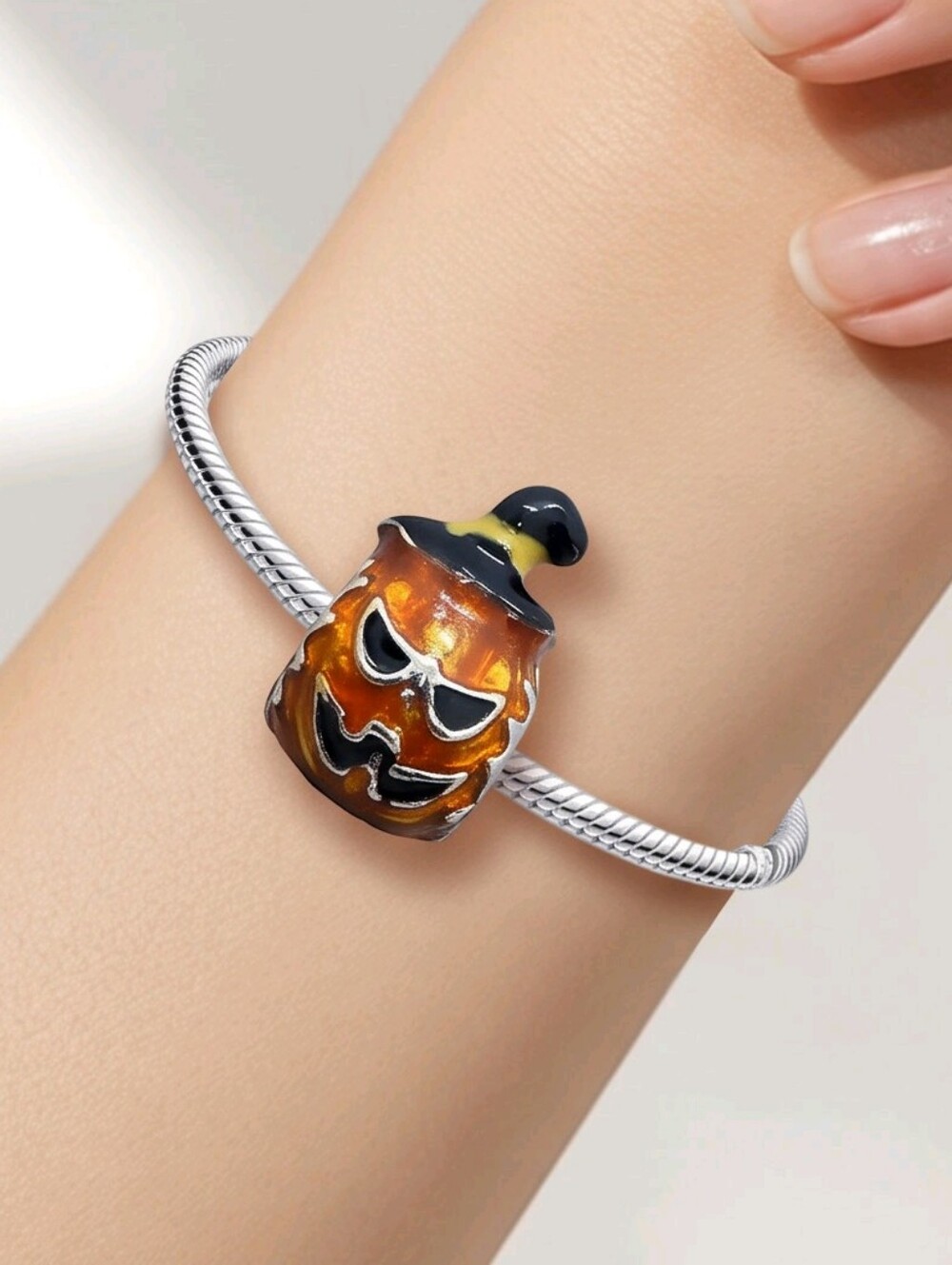 Jack O' Lantern 3D Bracelet Charm Pumpkin Head Halloween Fall Orange Enamel NEW